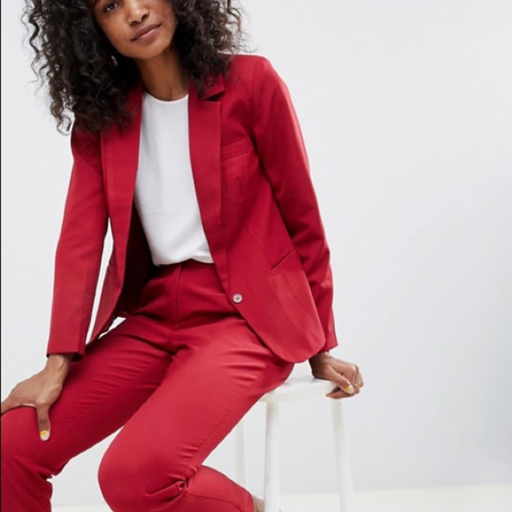 Asos red single button boyfriend blazer jacket